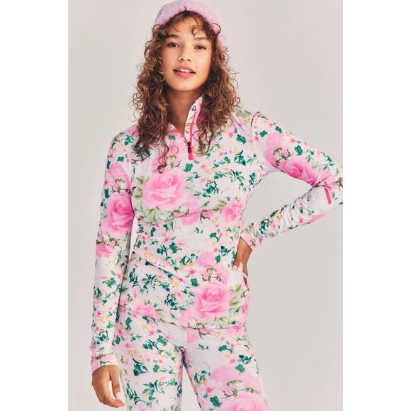 NWOT LoveShackFancy x BOGNER Fire + Ice Margot Zip Floral Top XL Roses Ski Layer - Picture 1 of 16